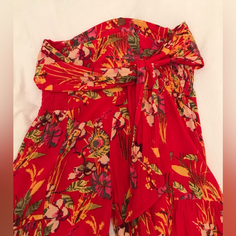Free People FP One Aloha Floral Printed Wide Leg Flare Loose Pant M Tie Boho - Picture 7 of 10